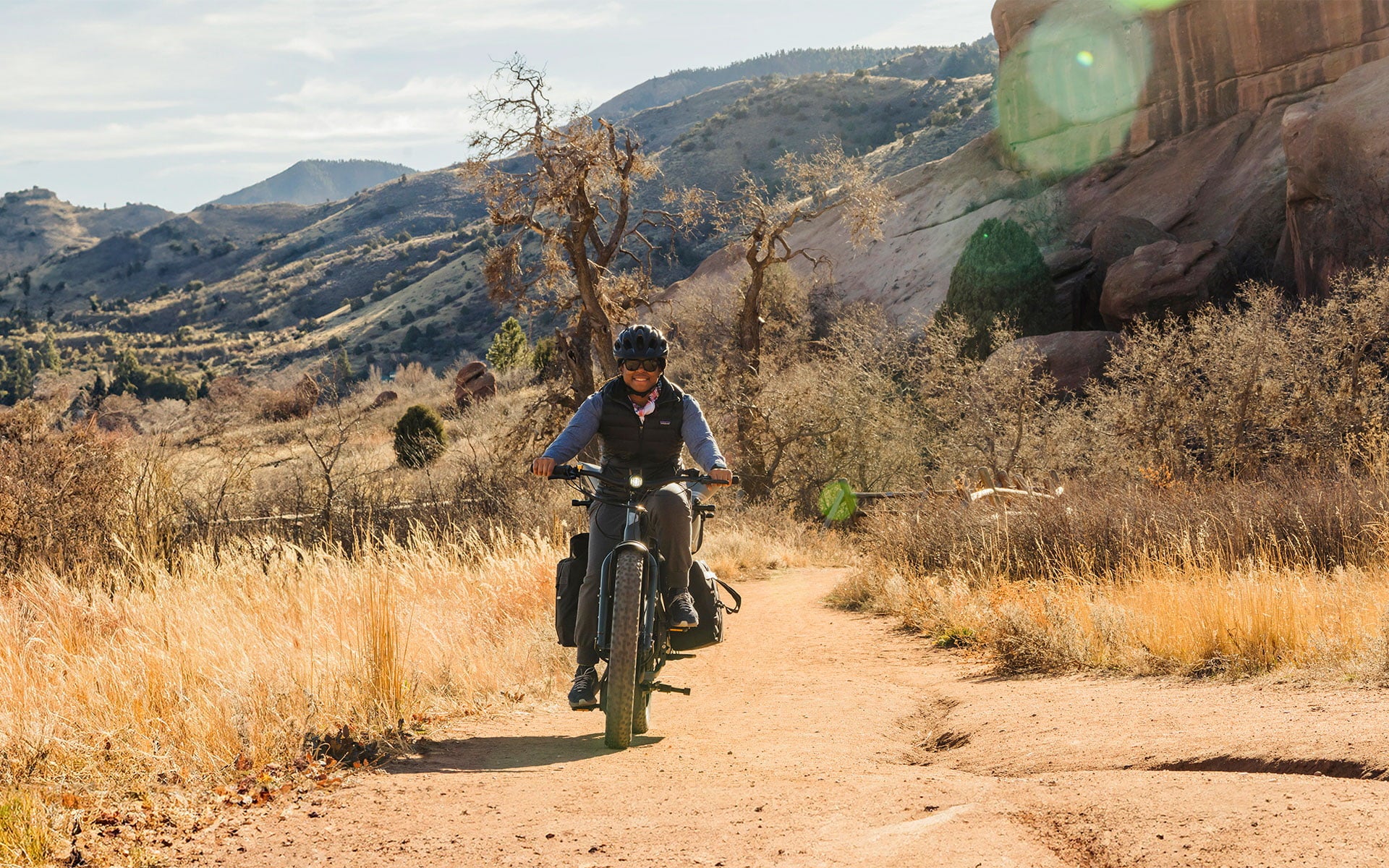 Person riding Tern Orox up dry dirt road