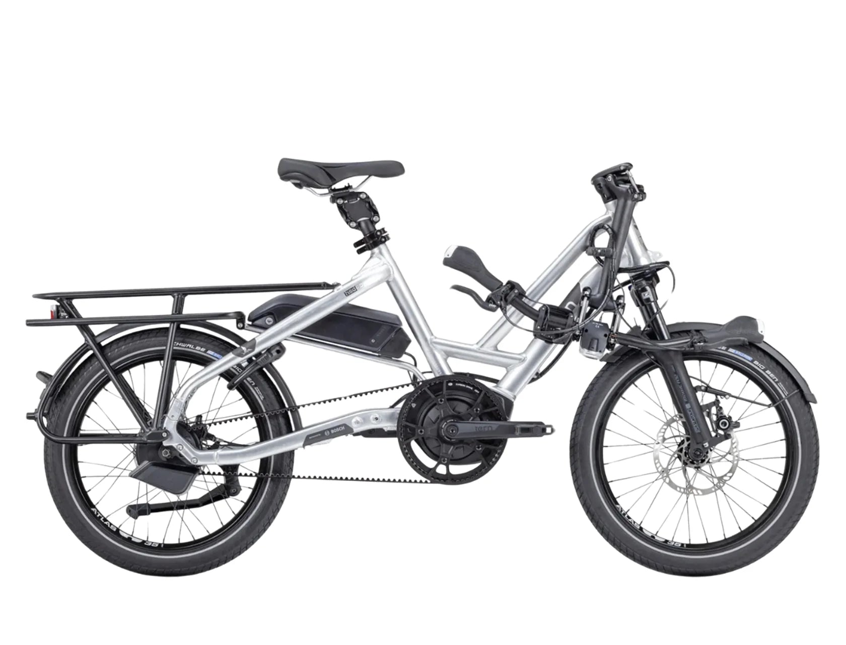 Airstream Special Edition Silver Tern HSD Electric Cargo bike with handlebars folded down